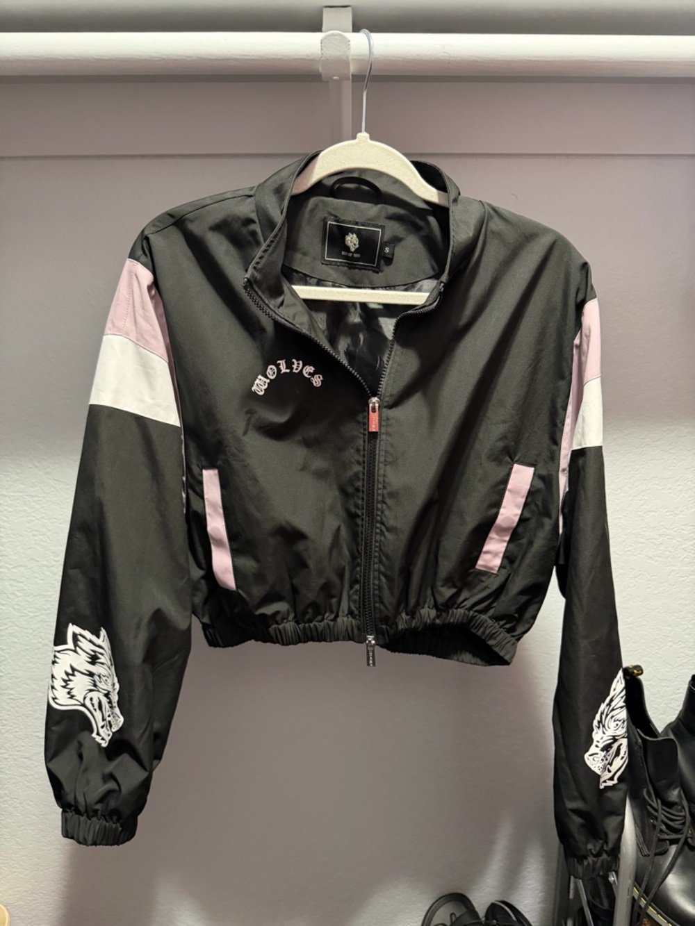 Darc Sport Black & Pink Cropped Bomber Jacket